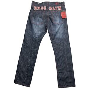 Brooklyn Xpress Mens Jeans Blue Embroidered‎ Size 34x34